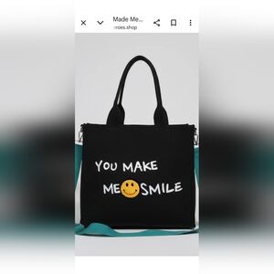 Black Tote Bag with Smiley Design